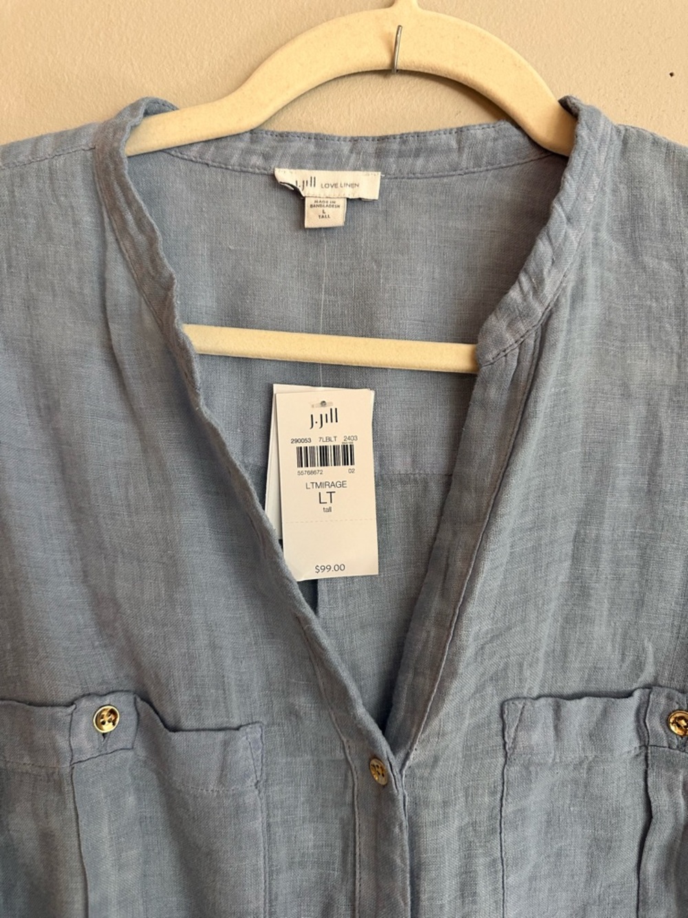 NWT J. Jill 100% Linen Blue Button Down Shirt Relaxed Fit Size Large Tall - Picture 4 of 11